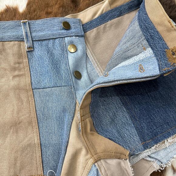 CARHARTT REWORKED PATCHWORK JEANS SHORTS NWOT SZ:28 - Picture 8 of 8